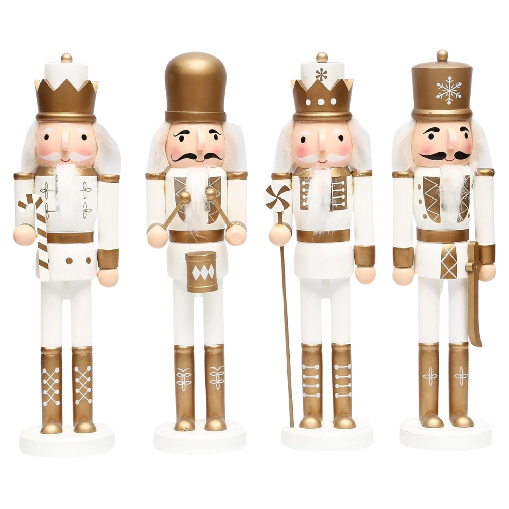 Cascanueces Navideños de Madera Blanco y Dorado 38 cm