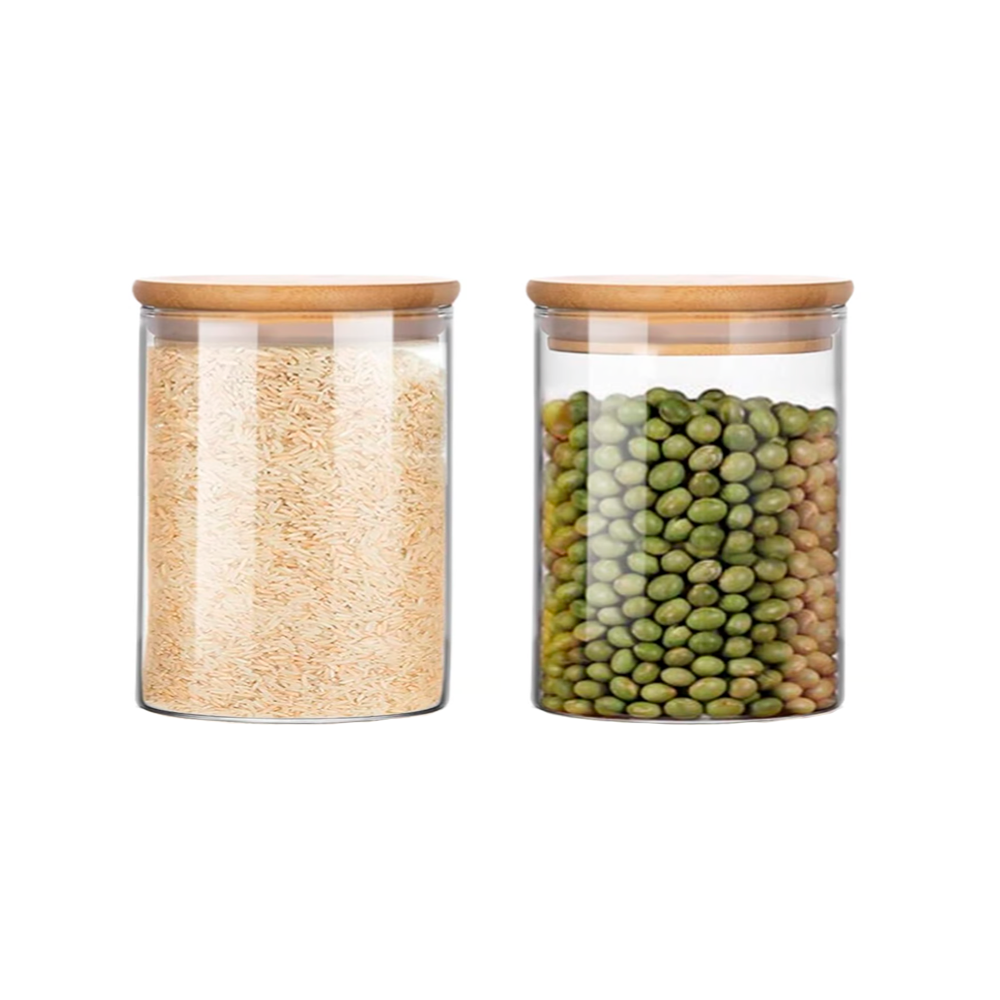 Pack de 2 Frascos de Vidrio Borosilicato con Tapa de Bambú 450 ml