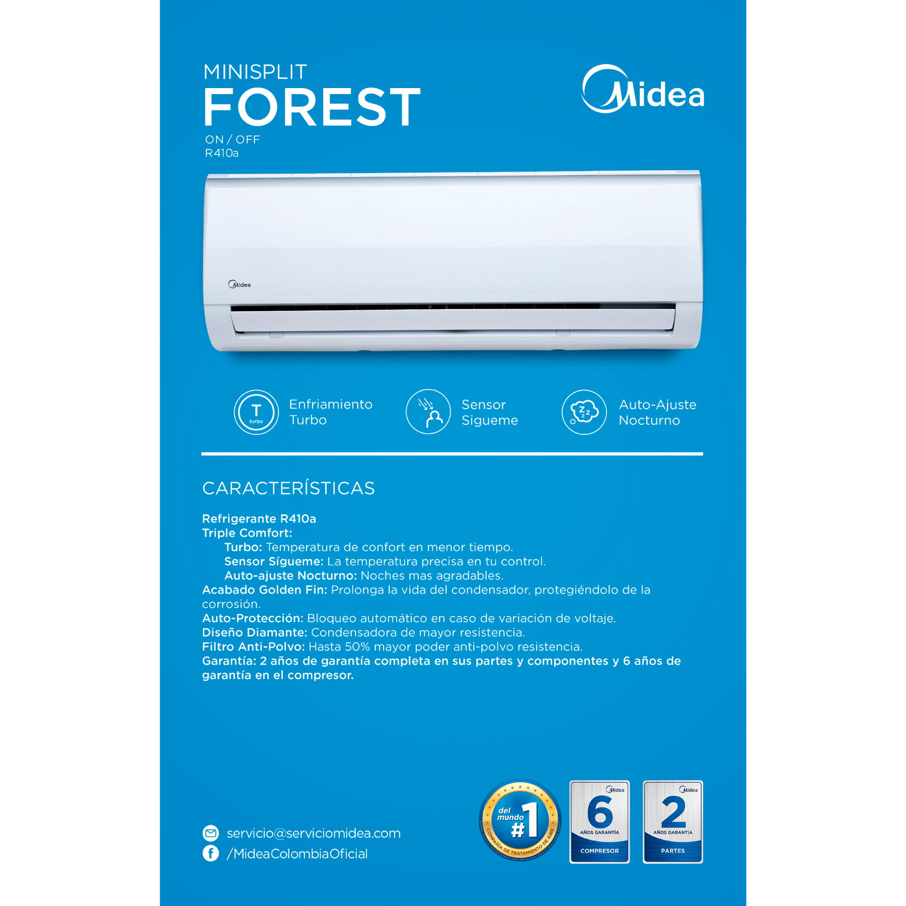 AIRE ACONDICIONADO MINI SPLIT ON / OFF 12000 BTU 110V EFICIENCIA 13S R410A MIDEA - Imagen 5